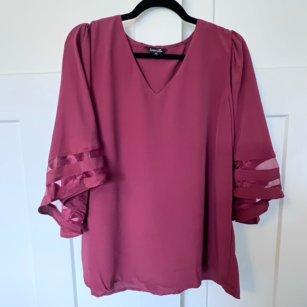 V-Cut Butterfly Sleeves Womens Blouse